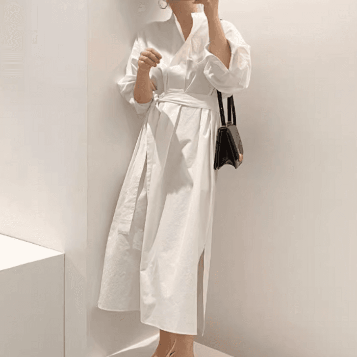 骨格ストレートシンプルシャツロングワンピース