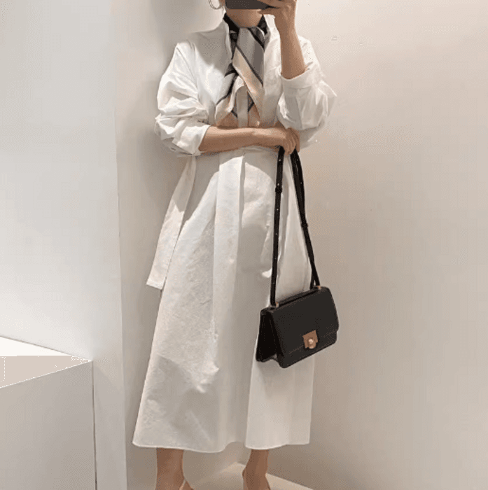 骨格ストレートシンプルシャツロングワンピース