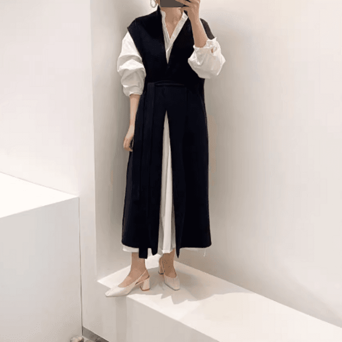 骨格ストレートシンプルシャツロングワンピース