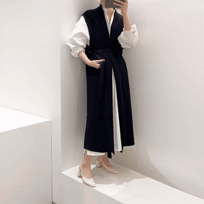骨格ストレートシンプルシャツロングワンピース