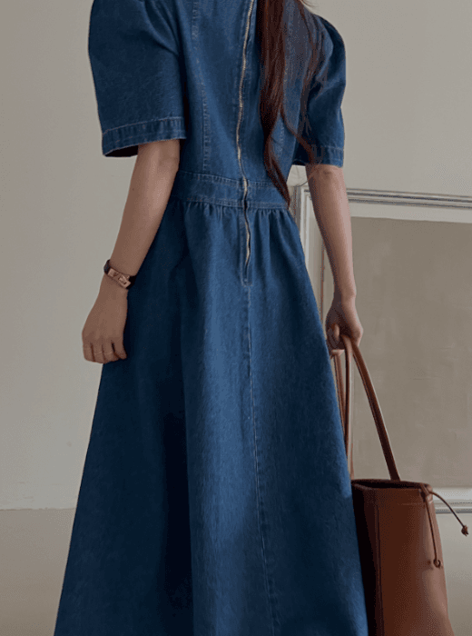 骨格ストレートスクエアネックデニムロングワンピース