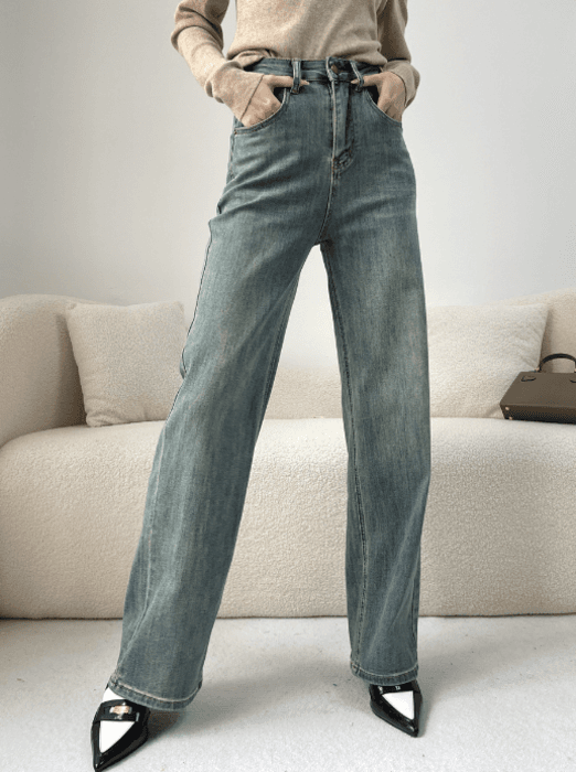 骨格ストレートレトロストレートデニムパンツ