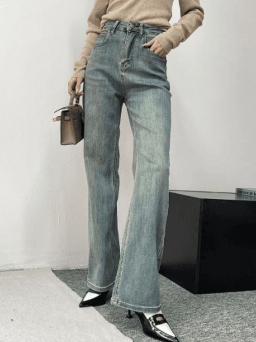 骨格ストレートレトロストレートデニムパンツ