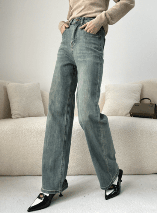 骨格ストレートレトロストレートデニムパンツ