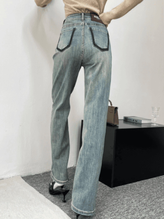 骨格ストレートレトロストレートデニムパンツ