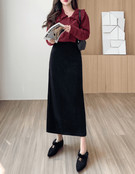 骨格ストレートバックスリットロングストレートスカート