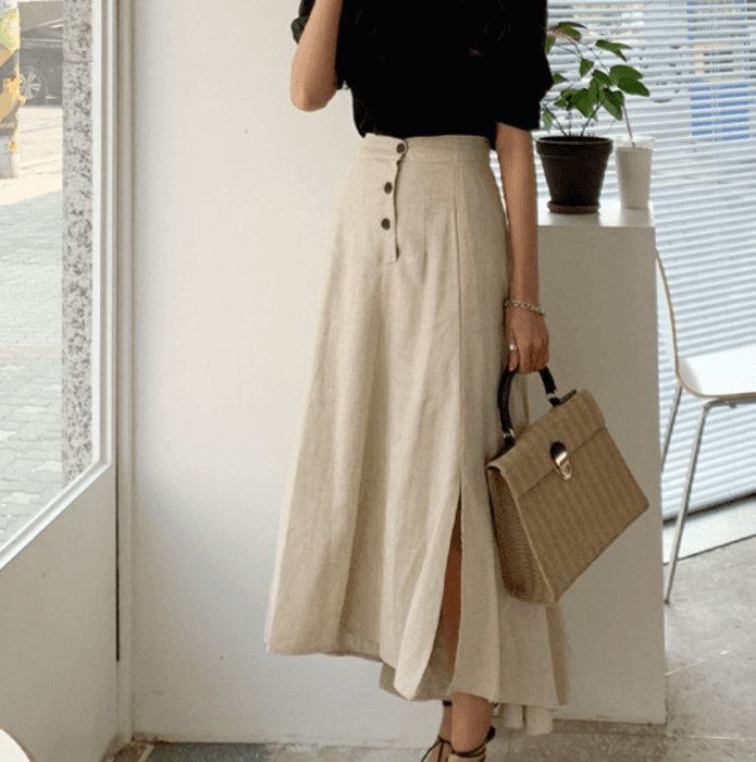 骨格ストレートロングフレアスリットスカート