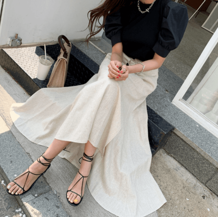 骨格ストレートロングフレアスリットスカート