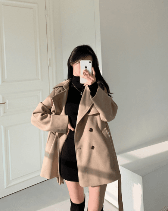 骨格ストレートトレンチミドル丈コート