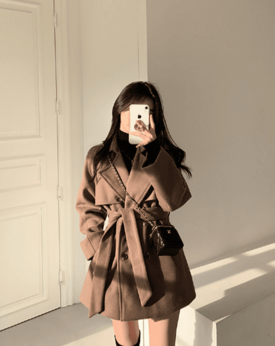 骨格ストレートトレンチミドル丈コート