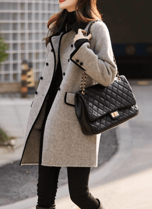 骨格ストレートダブルブレストミドル丈コート