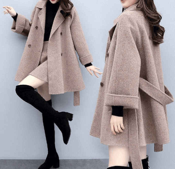 骨格ストレートスカート付きミドル丈コート