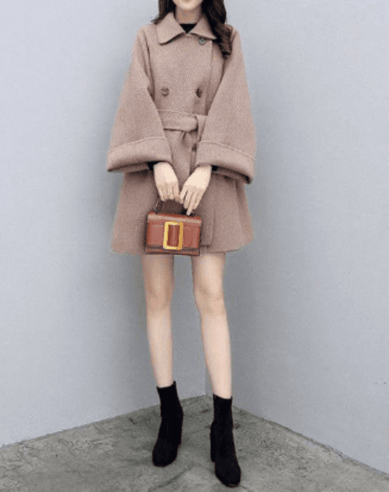 骨格ストレートスカート付きミドル丈コート