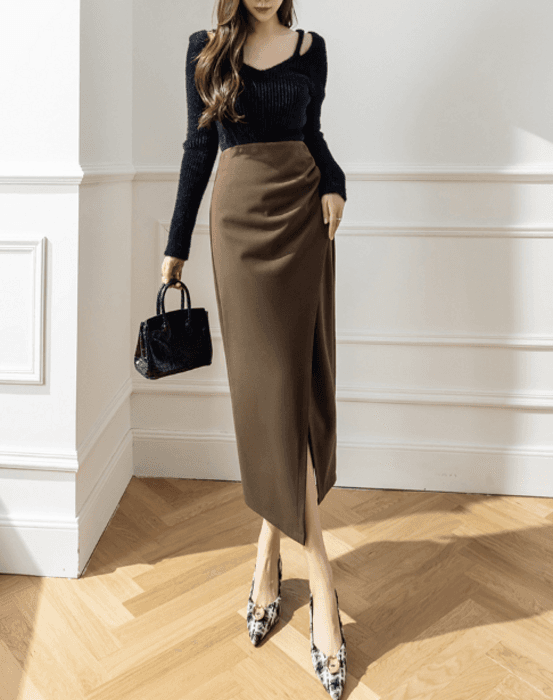 骨格ストレートラップ風ロングタイトスカート