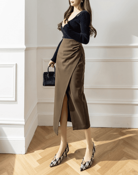 骨格ストレートラップ風ロングタイトスカート