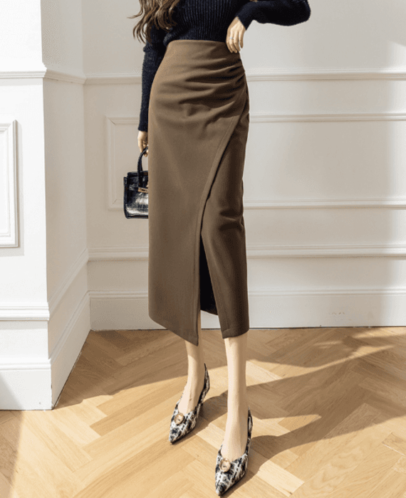 骨格ストレートラップ風ロングタイトスカート