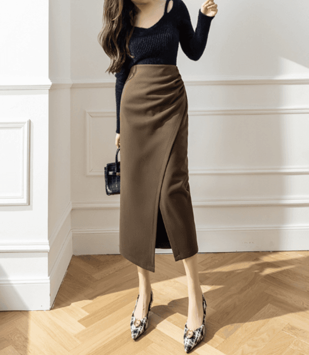 骨格ストレートラップ風ロングタイトスカート