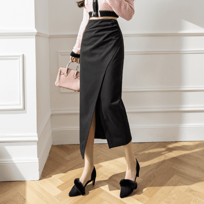 骨格ストレートラップ風ロングタイトスカート