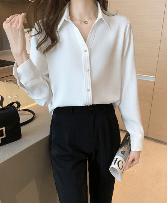 骨格ストレートシャツカラーブラウストップス