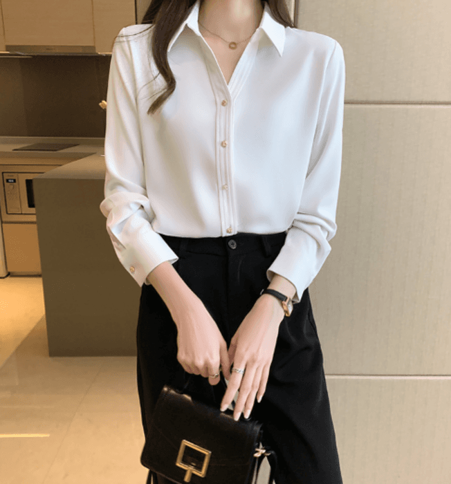 骨格ストレートシャツカラーブラウストップス