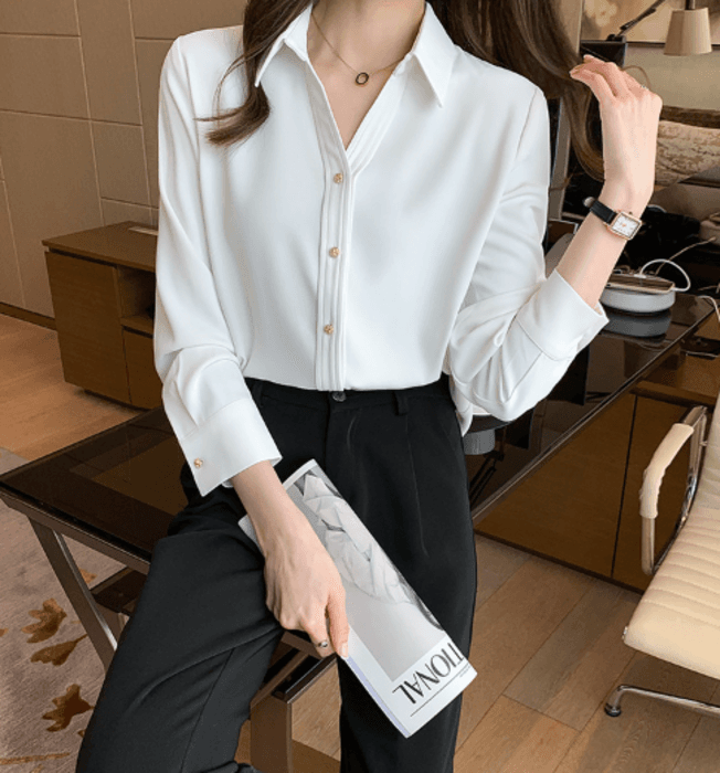 骨格ストレートシャツカラーブラウストップス