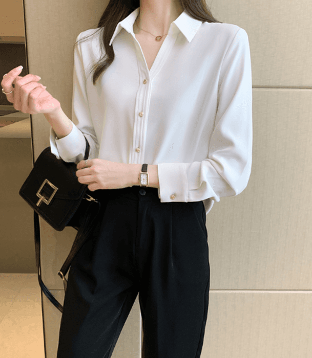 骨格ストレートシャツカラーブラウストップス