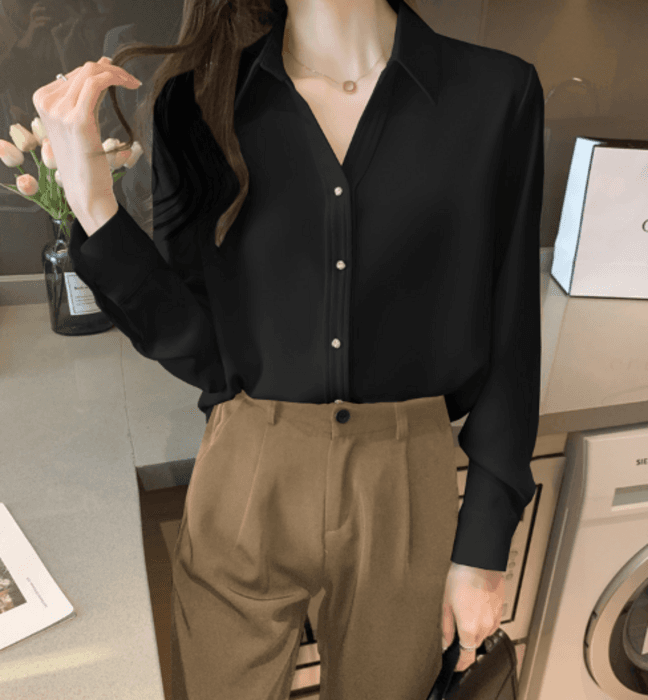 骨格ストレートシャツカラーブラウストップス