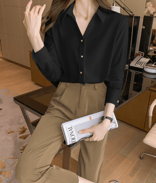 骨格ストレートシャツカラーブラウストップス