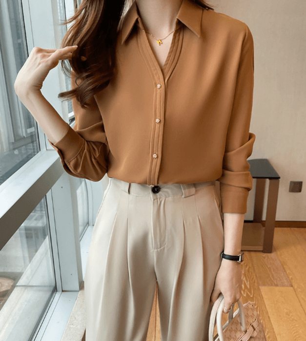 骨格ストレートシャツカラーブラウストップス