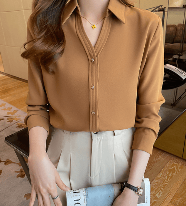 骨格ストレートシャツカラーブラウストップス