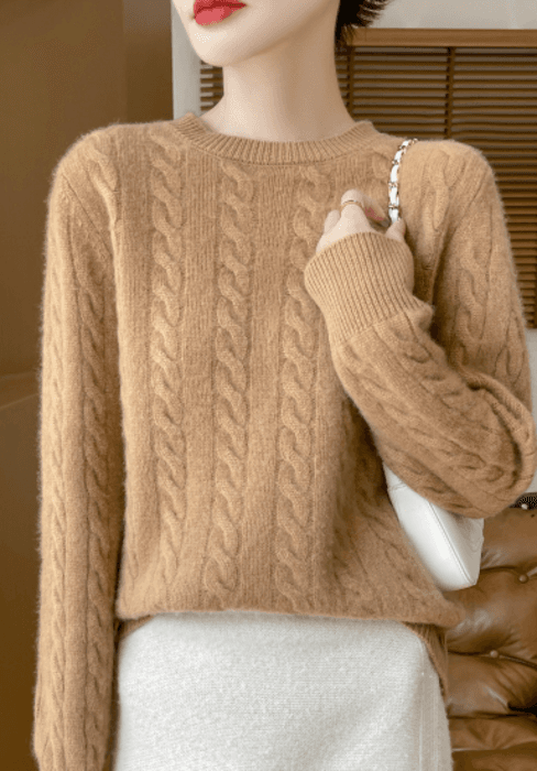 骨格ストレートケーブルニットトップス