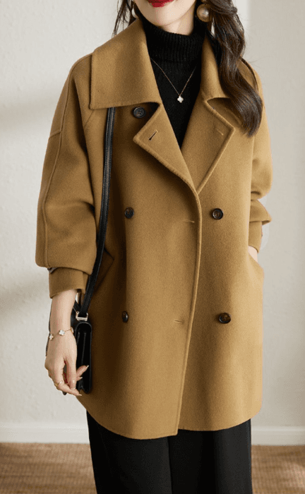 骨格ストレートダブルブレストロングコート