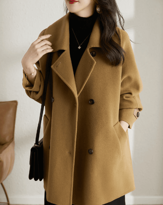 骨格ストレートダブルブレストロングコート