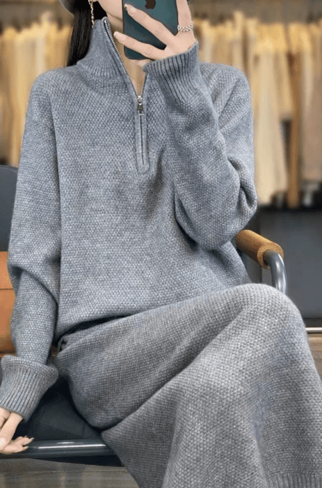 骨格ストレートフロントジップニットセットアップ