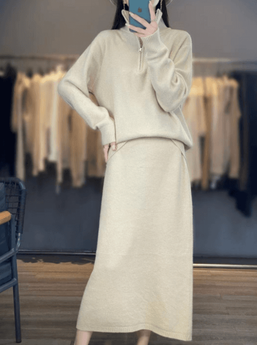 骨格ストレートフロントジップニットセットアップ