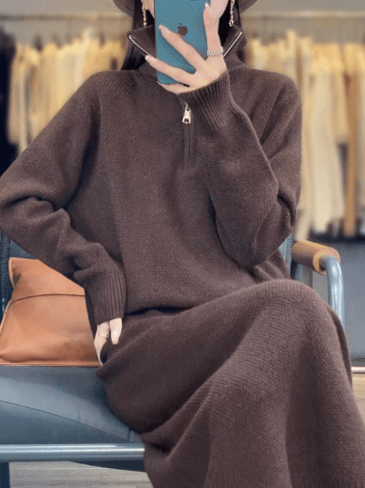 骨格ストレートフロントジップニットセットアップ