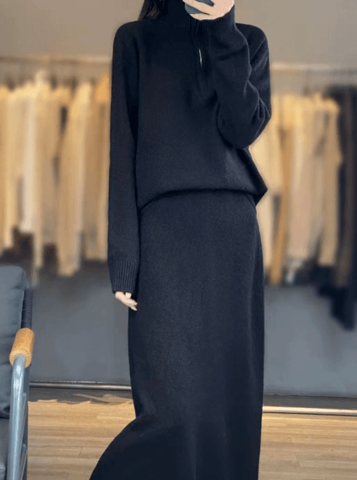 骨格ストレートフロントジップニットセットアップ