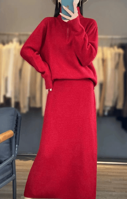 骨格ストレートフロントジップニットセットアップ