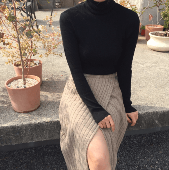 骨格ストレートラップ風ニットタイトスカート