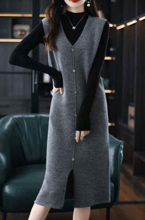 骨格ストレートVネックニットベストワンピース