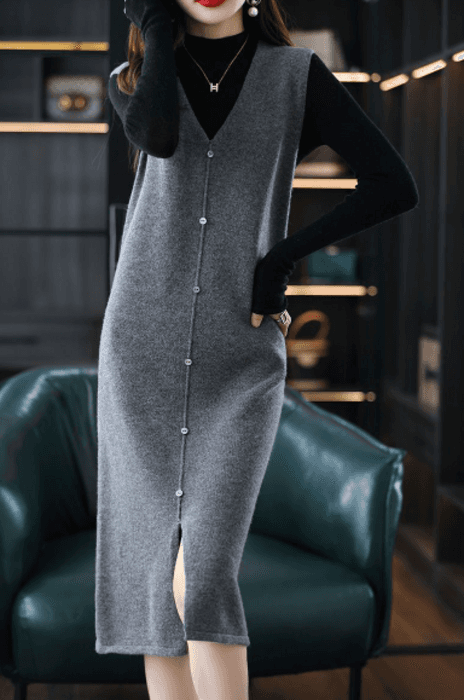 骨格ストレートVネックニットベストワンピース