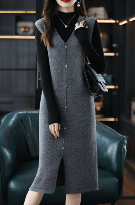 骨格ストレートVネックニットベストワンピース