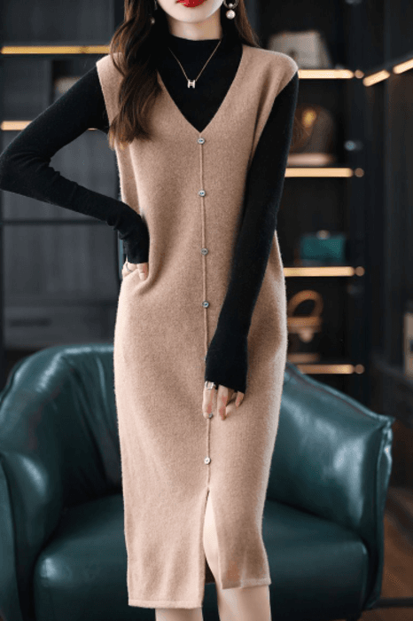 骨格ストレートVネックニットベストワンピース