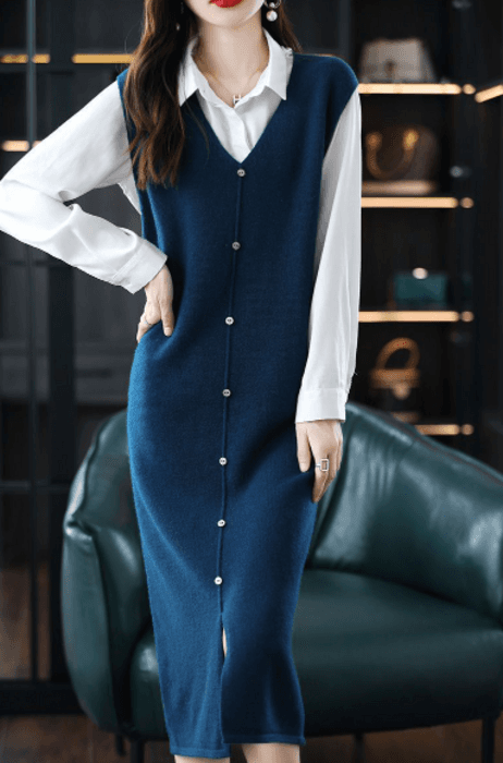 骨格ストレートVネックニットベストワンピース