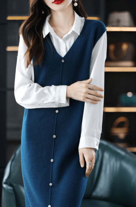 骨格ストレートVネックニットベストワンピース