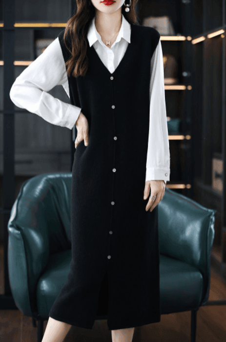 骨格ストレートVネックニットベストワンピース