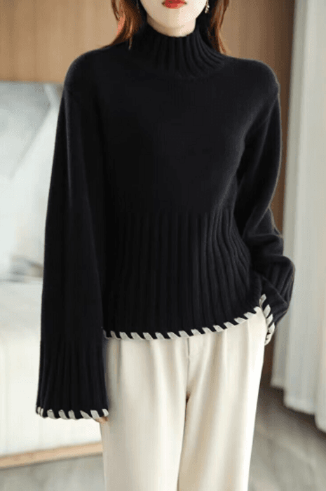 骨格ストレートモダンブラックニットトップス