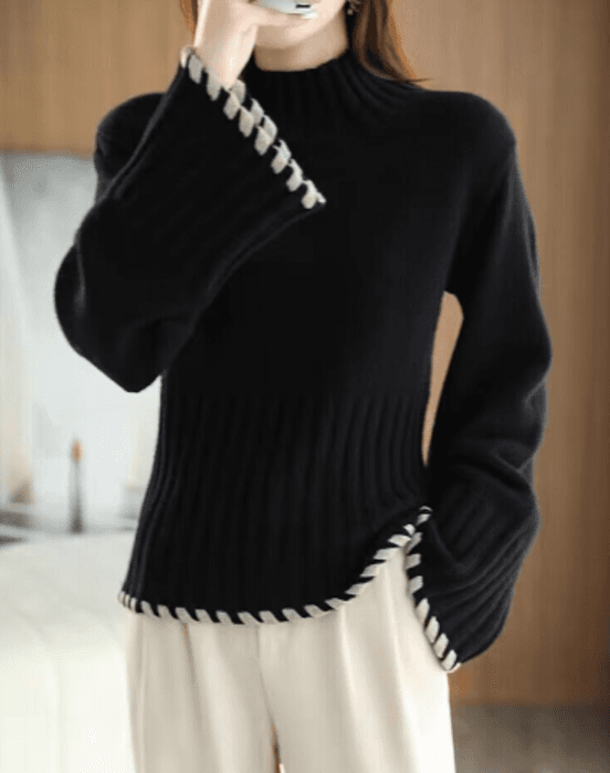 骨格ストレートモダンブラックニットトップス