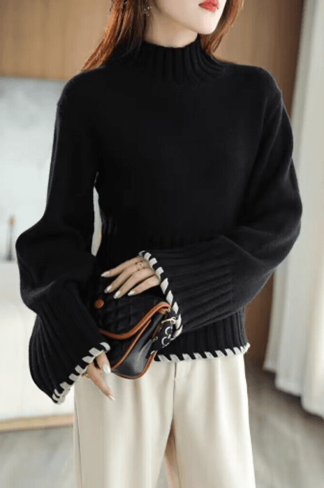 骨格ストレートモダンブラックニットトップス