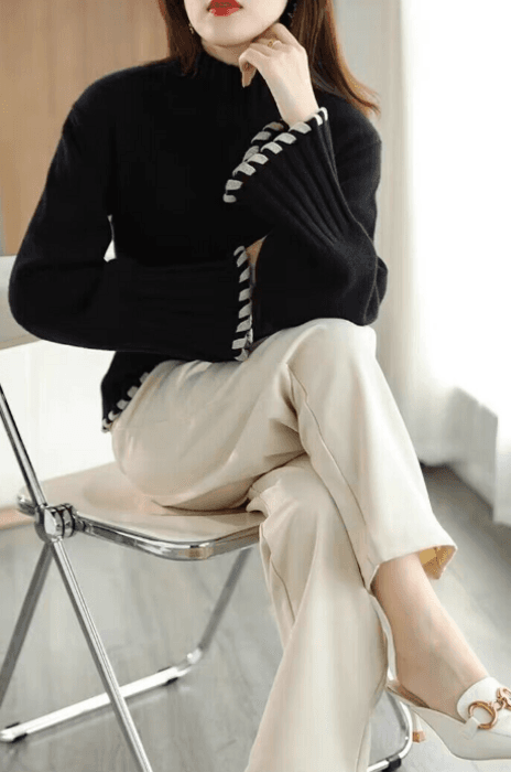 骨格ストレートモダンブラックニットトップス